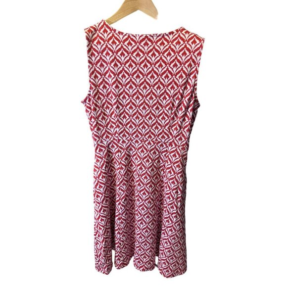 New York & Company Red and White Geometric Pattern Sleeveless Deep V-Neck Dress - Picture 2 of 5
